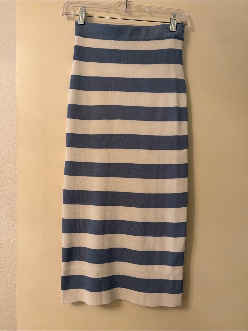 Sea Blue and White Striped Midi Pencil Skirt